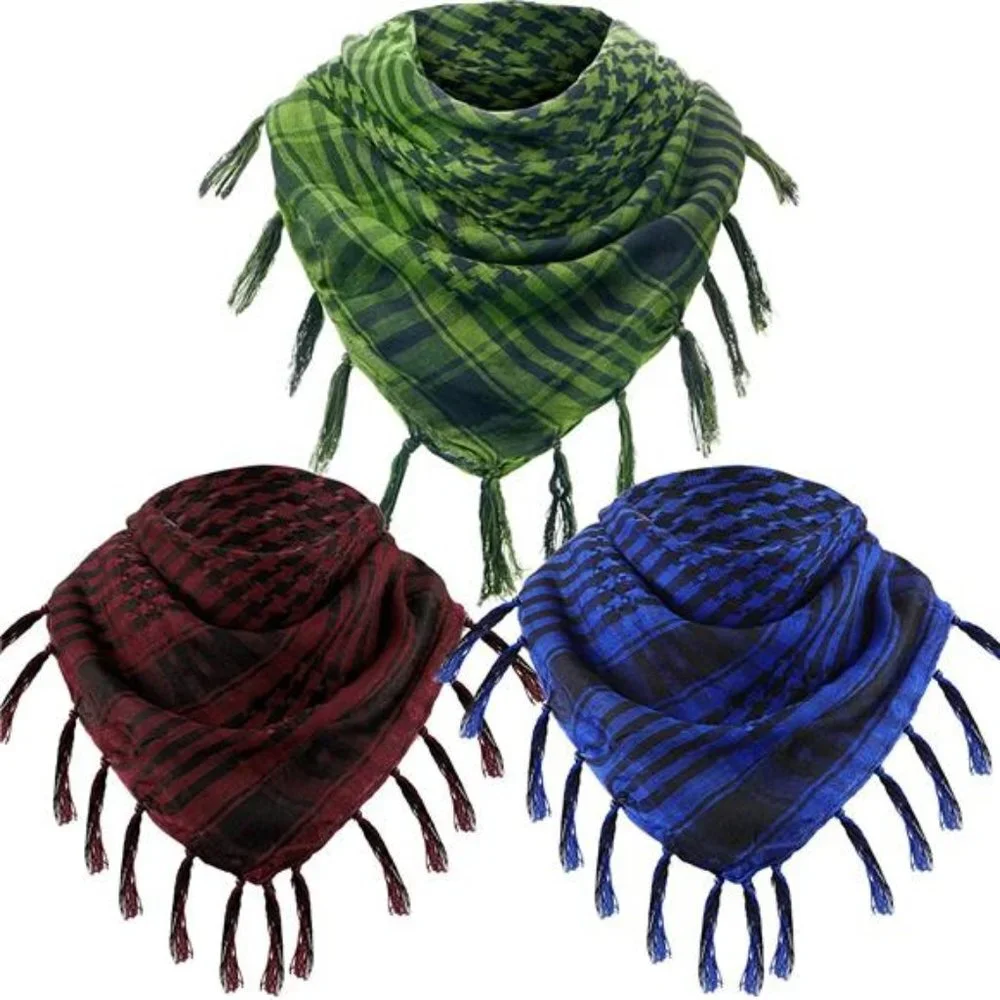3 Pieces Unisex Scarf Turban Plaid Fringe Scarves